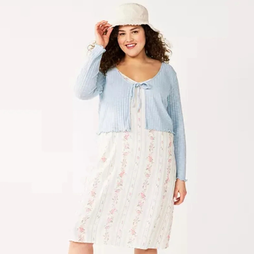 WallFlower Tie-Front Cardigan & Midi Dress Set Size Junior's 3X NEW with TAGS
